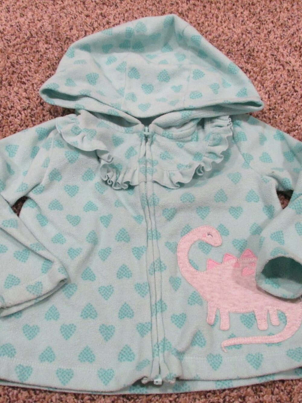 Child of Mine Hooded Zip Front‎ Jacket Girls 18M Green Long Sleeve Coat Dinosaur